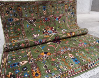 Fern Green Rug 5x7 Afghan Bijdar Rug- Handmade Rug 4'8x6'6" Floral Oushak Rug- Fine Wool Rug- Veg dyes Rug- Bedroom Rug- Turkish Rug 140x200