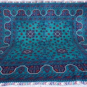 Turquoise 5x5 Square Rug- Afghan Bukhara Rug Handmade Fine Wool Rug- Modern Area Rug Organic dyes Rug Bedroom Rug 155x155 cm Traditional Rug