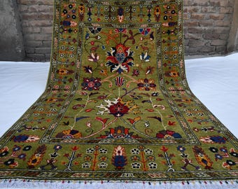 Light Green Bijdar Rug 4x6 Afghan Handmade Wool Rug- Sultani Area rug- Turkmen Oushak rug- Bedroom Rug- Office Rug- Large Oriental Area Rug