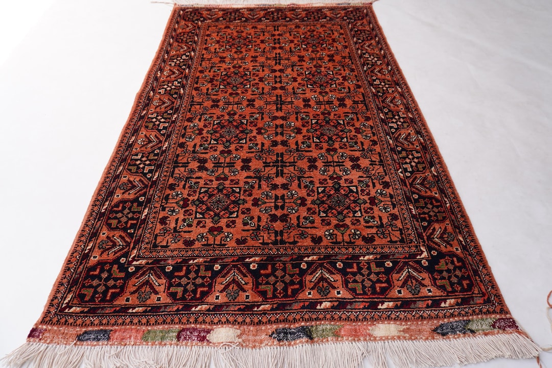 Terracotta Rug 4x6'5 Ft Turkmen Bukhara Rug- Afghan Rug- Hand Knotted ...