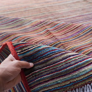 11&#39;5x8&#39;6&quot; Large Striped Rug- Multi Colors Rug 260x360 cm- Persian Gabbeh Rug- Turkmen Rug- Red Beige Blue Green Yellow Black Gray Rug 9x12