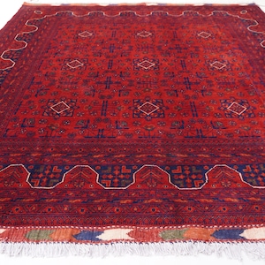 Red Square Rug 7x7 Afghan Rug- Khal Mohammedi Bukhara Rug- Handmade Wool Rug- Living Room Rug- Bedroom Rug 200x210 cm Large Square Area Rug