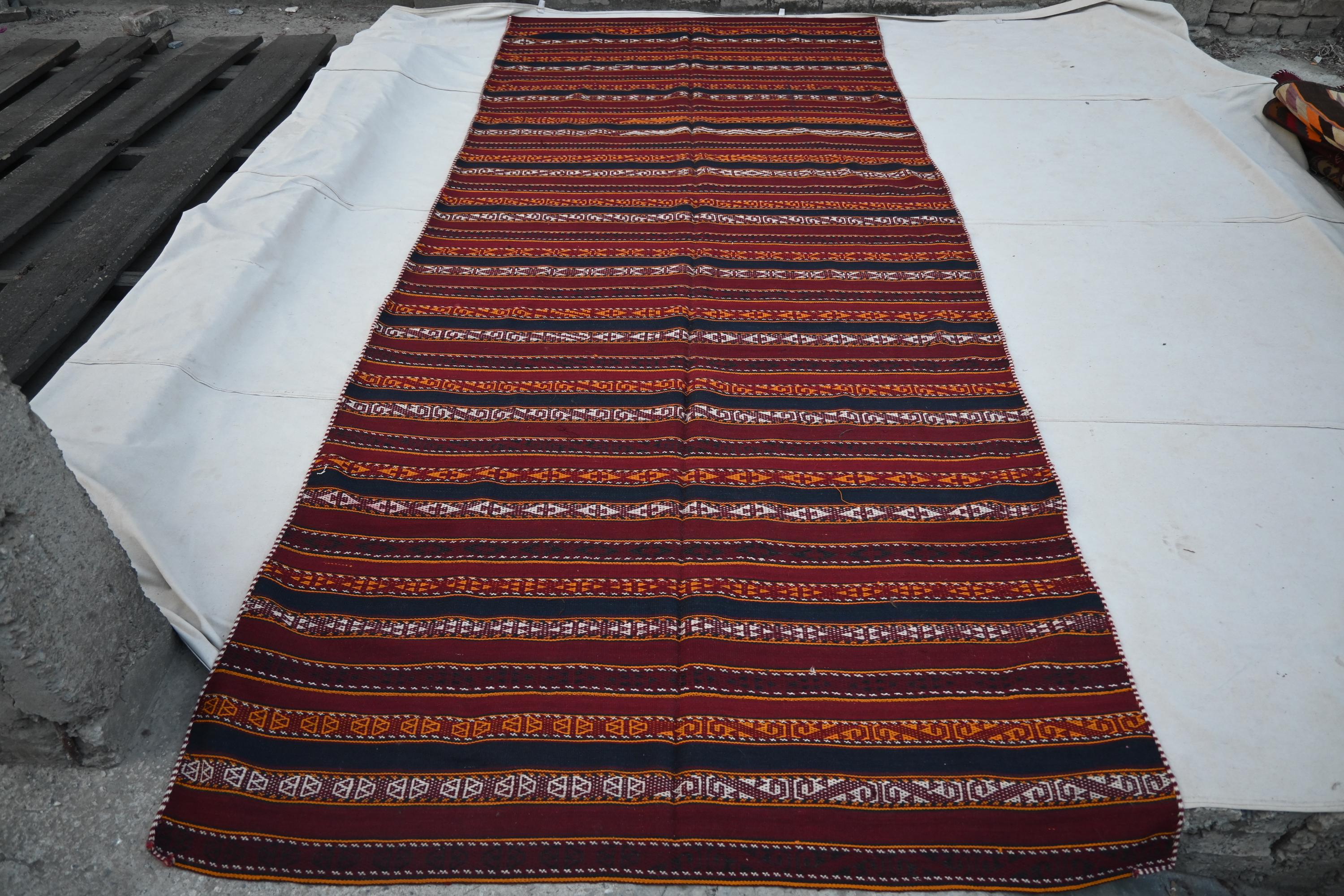 6x14 ランナーラグ - 1920年代アンティークストライプハンドメイド