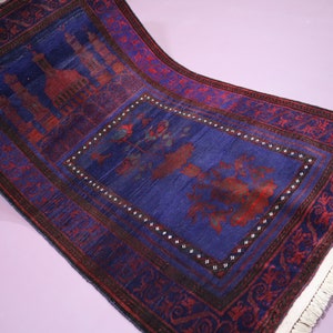 Afghan Antique Prayer Area Rug 2&#39;6x4 ft Handmade Wool Rug- Tribal Rug Muslim Mosque Rug- Turkmen Geometric Prayer Rug- Oriental Area Rug 3x4