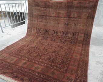 1990s Antique 6x8 Terracotta Rug Soft Pile Fine Area Rug- Handmade Wool Rug- Afghan Tekke Sarique Rug- Tribal Rug- Bedroom Rug 182x245 cm