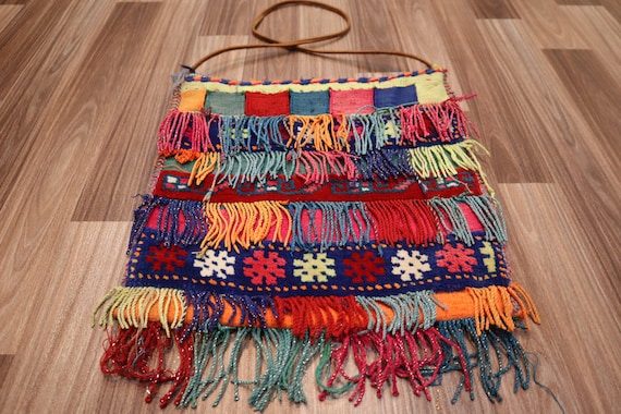 Handmade Bag Rug- Kilim Bag - Vintage Bag- Shoulder Bag - Old Bag - Wool Bag Rug- School Bag Rug - Ethnic Women Purse Rug - Gift Item Bag -