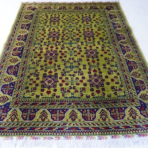Green Bukhara Rug 5x7 Afghan Tribal Rug- Handmade Rug- Modern Area Rug- Fine Wool Rug- Organic dyes Rug Bedroom Rug- Office Rug 155x200 cm