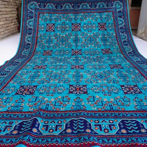 7x10 Rich Turquoise Rug- Handmade Wool Rug- Afghan Bukhara Rug- Turkmen Tribal Rug- Fine Wool Rug, Oriental Rug- Bedroom Rug Living Room Rug