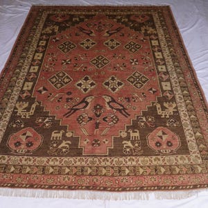 Terracotta Antique Rug 6&#39;5x8&#39;2 ft Afghan Caucasian Area Rug- Handmade Wool Rug Turkmen Low Pile distressed Faded Rug- Bedroom Rug Office Rug