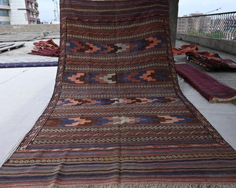 Alfombra antigua de la década de 1920- Alfombra Kilim de tejido plano 5x9 Alfombra de lana hecha a mano turcomana- Alfombra marrón terracota afgana- Alfombra de área trible- Alfombra de dormitorio- Alfombra de cocina