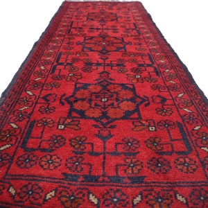 Vintage 2x5 Runner rug- 1&#39;9x4&#39;10 ft Afghan Bukhara Rug - Handmade Wool Rug - Turkmen Khal Muhammadi Rug - Oriental Red Rug- Floor Runner rug