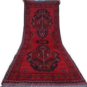 Vintage 2x5 Runner rug- 1&#39;10x4&#39;9 ft Afghan Bukhara Rug - Handmade Wool Rug - Turkmen Khal Muhammadi Rug - Oriental Red Rug- Floor Runner rug