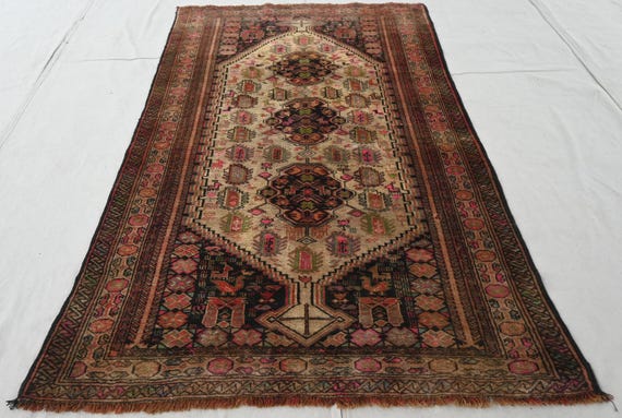 1930年代のアフガニスタン製アンティークラグ - 3'5x5'6インチの