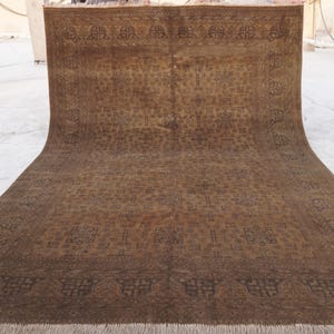 7x9 Afghan Vintage Rug- Hand-Knotted Wool rug- Oriental Rug- Terracotta Bukhara Rug- Rug for Living Room- Bedroom Rug- Low Pile Brown Rug