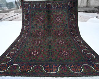 Dark Green Custom Rug- Hand Knotted Afghan Tribal Bukhara Rug 9x12 8x10 7x10 6x8 5x7 4x6 Fine Turkmen Wool Rug- Vintage Pattern Oriental Rug