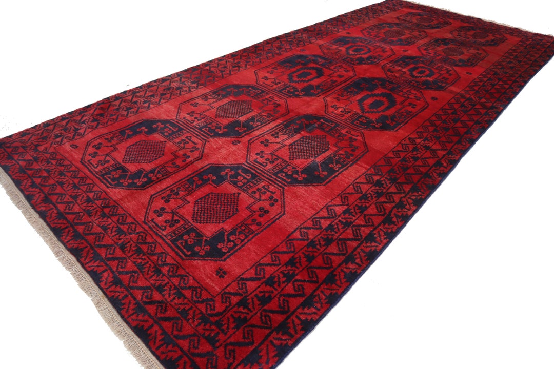 4x10 アフガン ランナー ラグ - ハンドメイド ウール ラグ