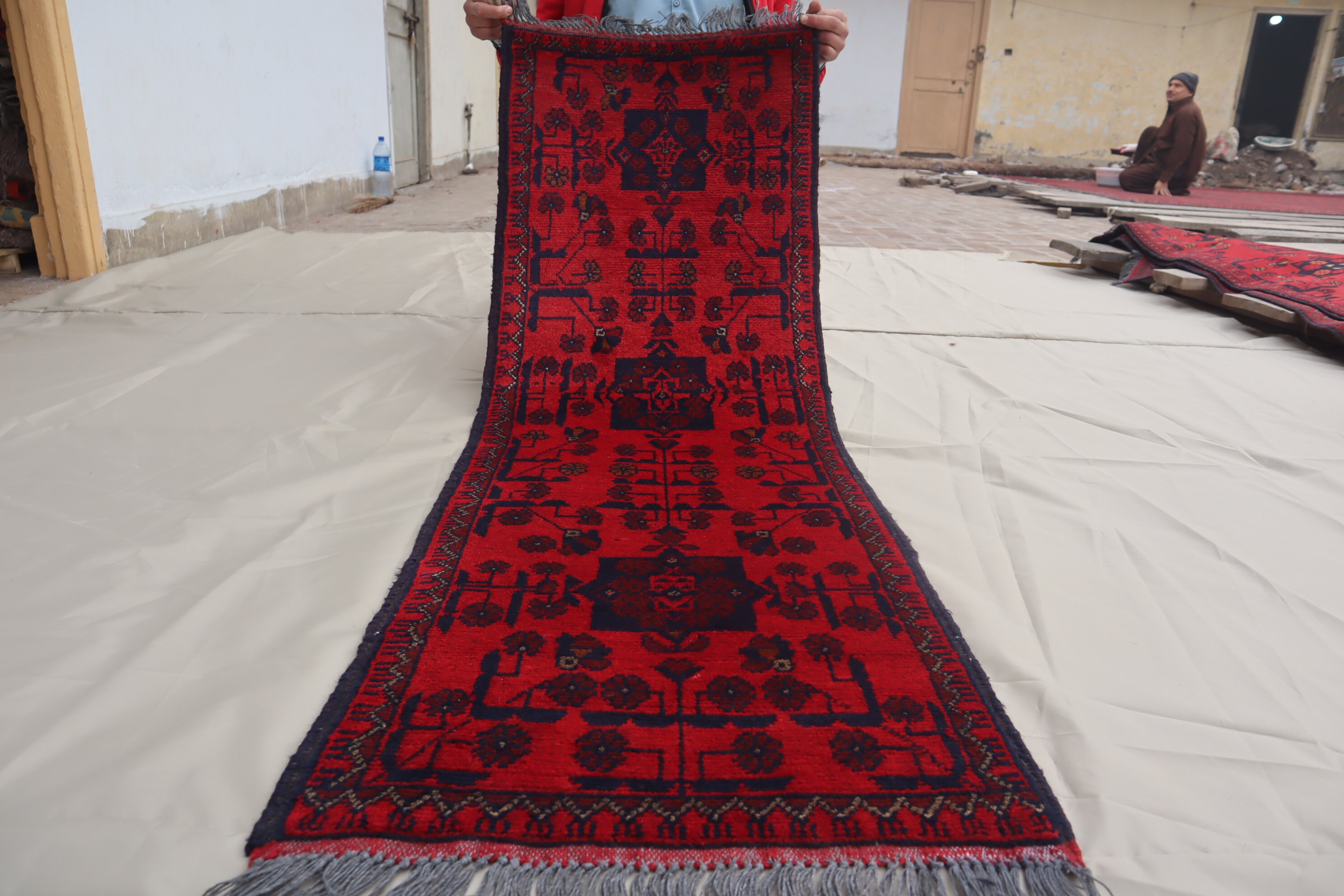 5 ft Runner Rug - Afghan Handmade Vintage 2x5 Runner Rug - Oriental Bukhara Rug - Turkmen Tribal Red Rug - Kitchen Runner - Floor Runner Rug