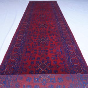 13 ft Runner Rug- Red Vintage Rug- Afghan Runner Rug- Handmade Wool Rug- Tribal Bukhara Rug- Hallway runner Rug- Long Stairs Treads Runner