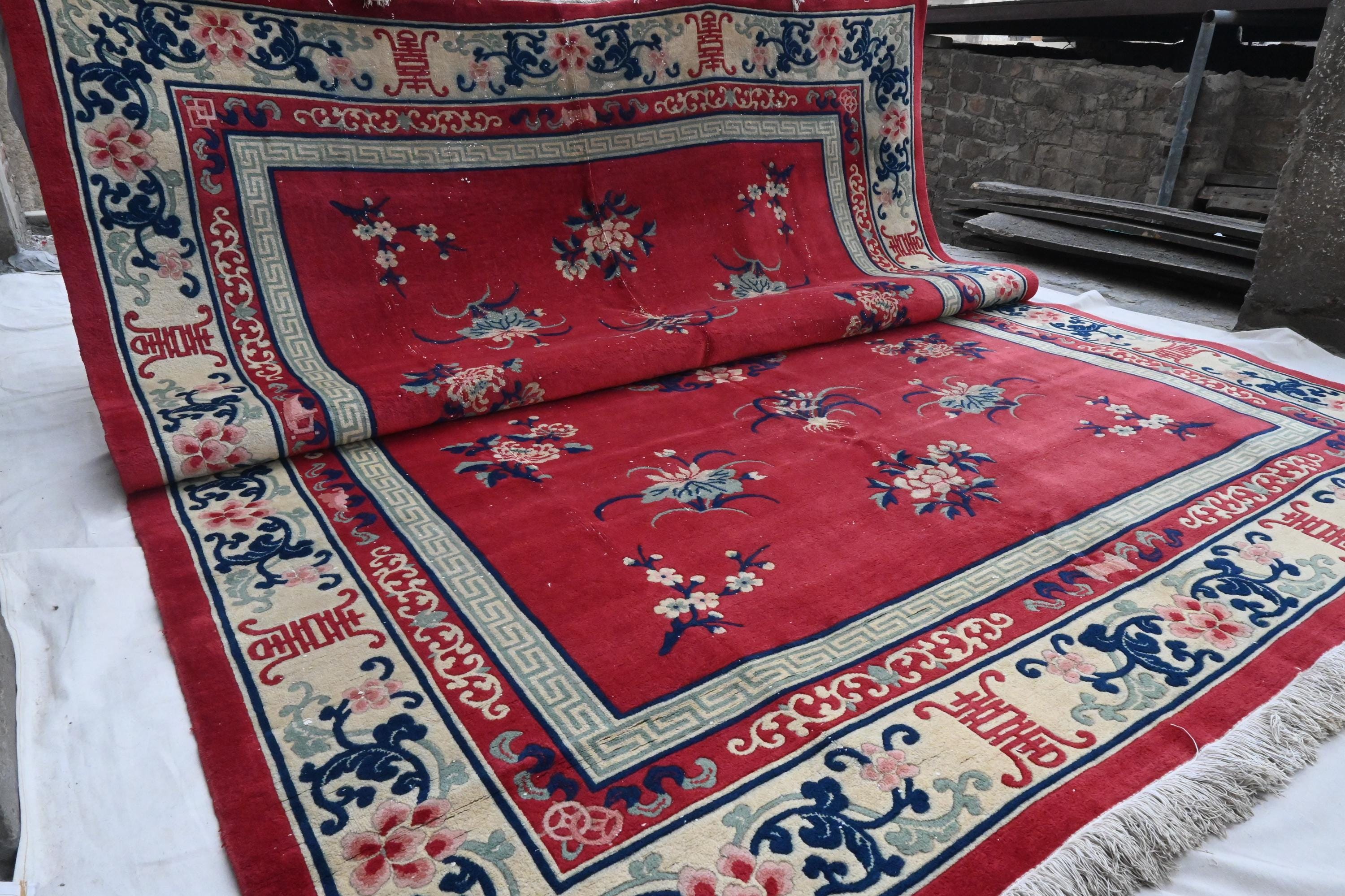 1930s Antique Rug 13x10 ft Rug- Red Caucasian Rug- Handmade Wool Rug- Turkmen Trible Rug- Bedroom Rug- Living Room 300x385 cm Large Area Rug