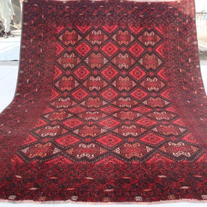 7x9 Antique Rug- Afghan Handmade Wool Rug- Geometric Turkmen Rug- Tribal Vintage Rug- Oriental Rug- Bedroom Rug- Living Room Rug- 200x270 cm