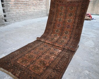 3x9 Runner Antique Rug- Afghan Waziri Rug- Terracotta Old Rug- Turkmen Tribal Handmade Wool Rug- Oriental Rug Kitchen Runner- Hallway Runner