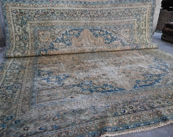 Alfombra antigua de terracota grande de 10x12 pies, de la década de 1920, 300 x 370 cm. Alfombra afgana de lana hecha a mano, estilo tribal turcomano caucásico, de pelo corto, estilo oriental, ideal para dormitorio.