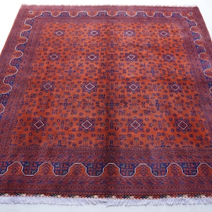 Orange Rug 8&#39;5x8&#39;7 ft Square Rug- Hand Knotted Rug- Vintage Pattern Rug- Fine Wool Rug- Khal Muhammadi Bukhara Rug 255x260 cm Square Rug 9x9