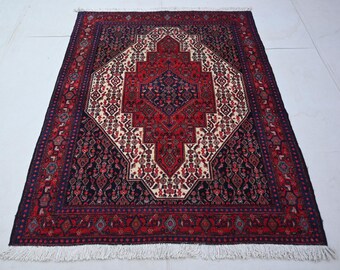 Afghaans vintage tapijt van 120 x 150 cm - Turks medaillon Kaukasisch tapijt - Handgemaakt wollen vloerkleed - Turkmeens tribaal vloerkleed - Vloerkleed voor de slaapkamer - Vloerkleed voor de woonkamer