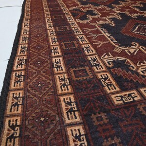 5x10 ft Afghan Vintage Baluchi Rug 100% Handmade Wool Low Pile Rug- Geometric Area Rug- Oriental Turkmen Rug- Tribal Antique Rug Bedroom Rug image 13