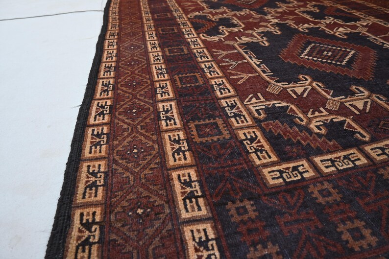 5x10 ft Afghan Vintage Baluchi Rug 100% Handmade Wool Low Pile Rug- Geometric Area Rug- Oriental Turkmen Rug- Tribal Antique Rug Bedroom Rug image 13