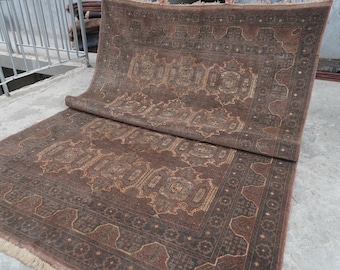 1990s Antique 7x10 Terracotta Rug- Soft Pile Fine Tribal Area Rug- Handmade Wool Rug- Afghan Tekke Caucasian Rug- Bedroom Rug 6'6x9'10 ft