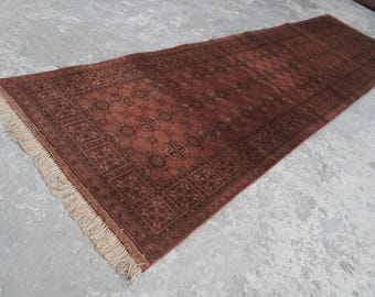 10 ft Vintage Runner Rug- Afghan Handmade Wool Rug- Terracotta Turkmen Bashiri Rug- Hallway Runner- Home Decoration- Kitchen Runner 2'8x10"