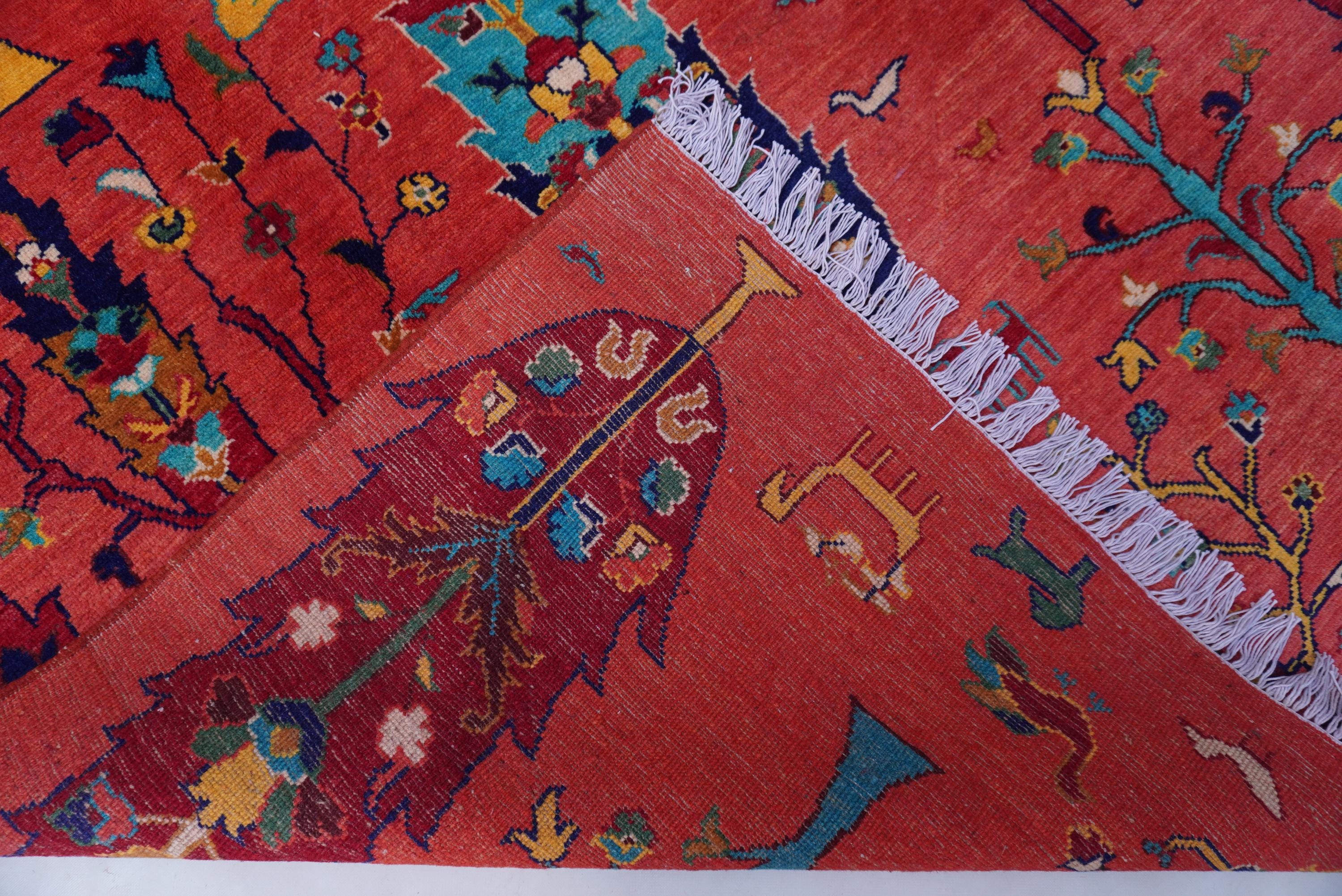 5x7 オレンジ ピクトリアルラグ - 生命の樹ラグ - アフガニスタン