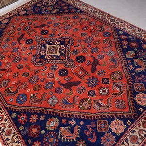 6x8 Orange Caucasian Rug- Afghan Pictorial Rug- Handmade Rug- Wool Rug- Bedroom Rug- Dining Table Rug 180x250 cm Area Rug- Vintage Area Rug