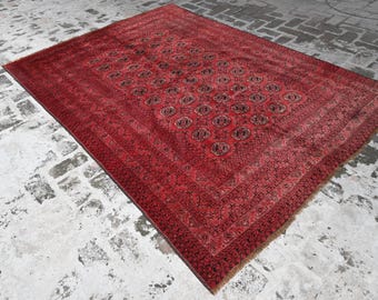 6'5x8'11" Afghaanse Rug- Mowri design Rug- Turkman Handgemaakte Wollen Rug- Trible Area Rug- Slaapkamer Rug- Woonkamer Rug- Keuken Rug- Boho Rug