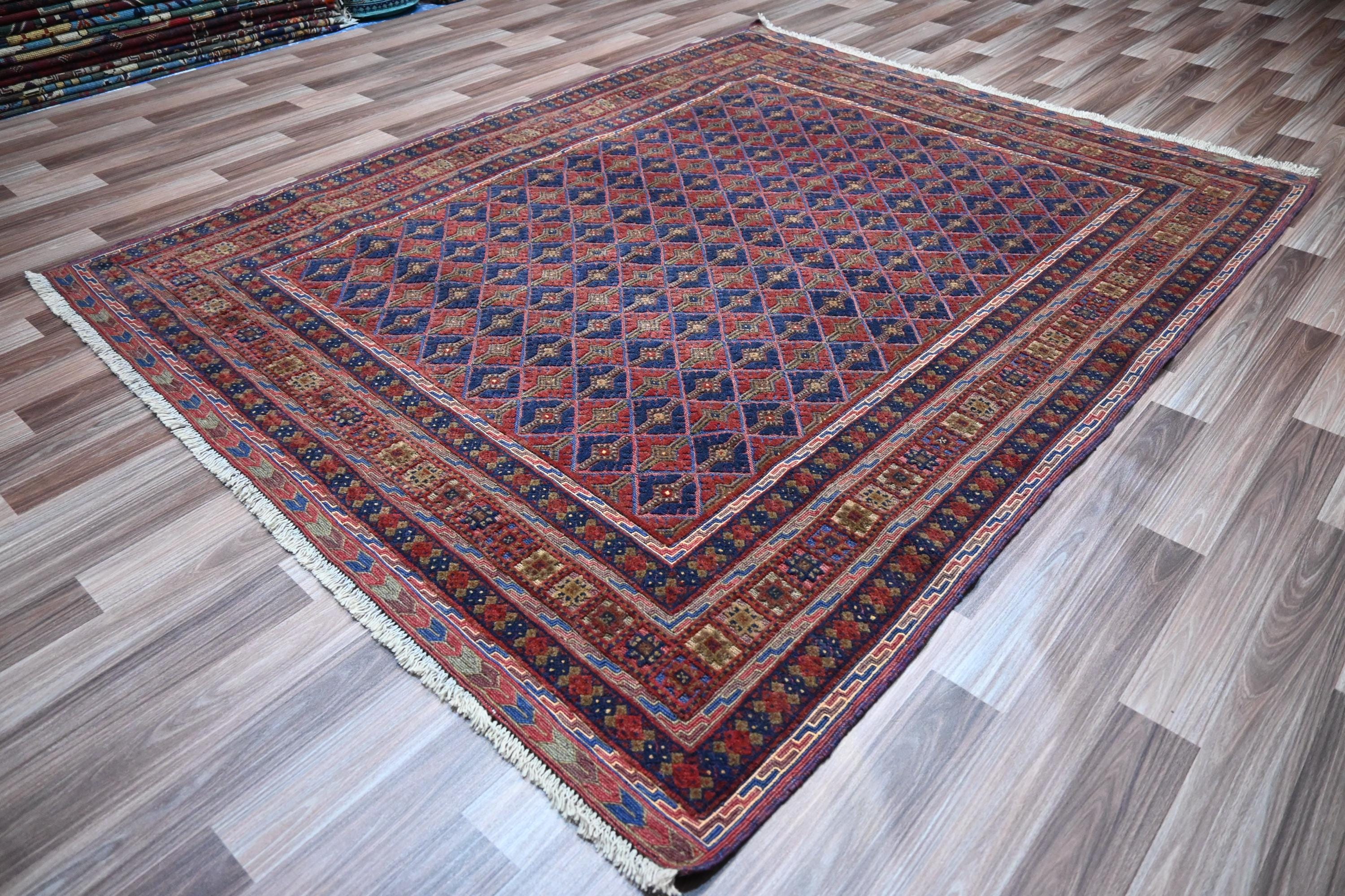 5'0x6'4フィートのアフガニスタンアンティークエリアラグ - マシュワニ