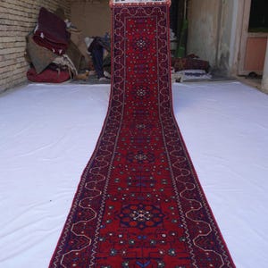 Long 2x26 ft Runner Rug- Tribal Bukhara Rug- Afghan Handmade Wool Rug- Turkmen Tribal Rug- Oriental Rug- Hallway Runner- Stair treads runner