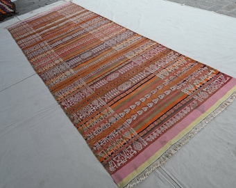 4x11 ブラウンアンティークキリムランナーラグ、アフガニスタンの本物