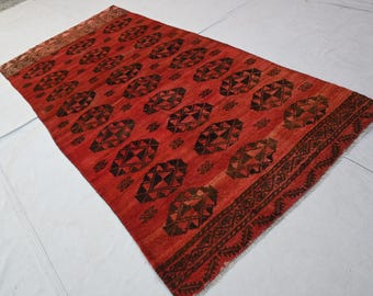 Collectors Piece 3'5x6'11" Afghan Vintage Rug- Handmade Rug- Geometric Rug 100% Wool Rug- Oriental Turkmen Caucasian Rug-Tribal Red Rug