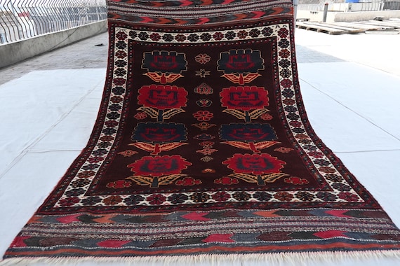 アフガニスタン フローラル Baluchi ラグ 4x6 トルクマン アンティーク
