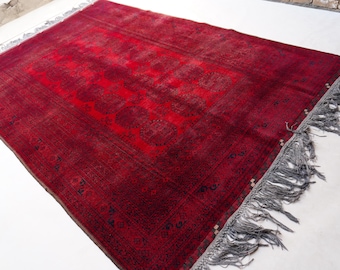 1920s Antique Rug 6'7x9'10 ft Turkmen Tekke Ersari Rug- Handmade Wool Area Rug- Turkmen Tribal Rug- Low Pile Distressed Rug Bedroom Rug 7x10