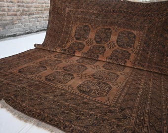1900er Antiker Terrakotta Teppich 6'6x9'3 "afghanischer handgefertigter Kurzflor-Wollteppich - Tekke Ersari Teppich - Wohnzimmer Teppich - Schlafzimmer Teppich