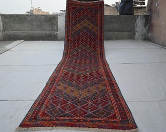 Antieke loper uit de jaren 1940, 3x9 voet (80 x 280 cm), Afghaans handgemaakt wollen tapijt - Mashwani Berjesta tapijt - Oosters tapijt - Turkmeens tribaal tapijt - Gangloper