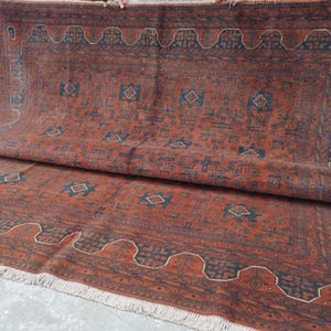8x10 Vintage Large Rug- Turkmen Bukhara Rug- Afghan Terracotta Rug- Handmade Wool Area Rug- Oriental Rug- Office Rug- Bedroom Rug 250x300 cm