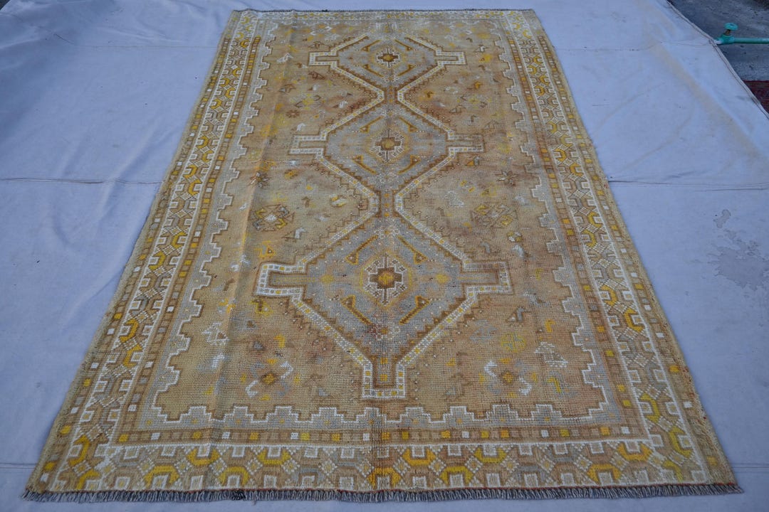 1900s Antique Faded Rug 5x8 Turkmen Handmade Wool Rug- Afghan Caucasian ...