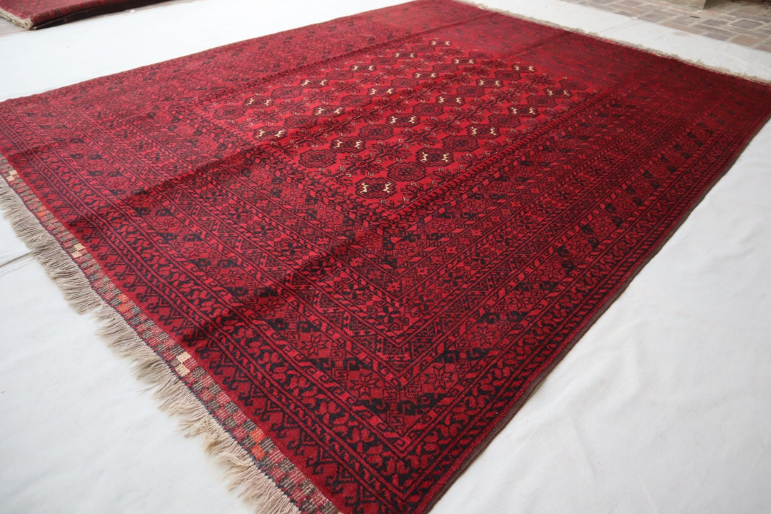 7x9 Large Vintage Afghan Tekke Mowri Bukhara Rug- Soft Pile 1960s ...