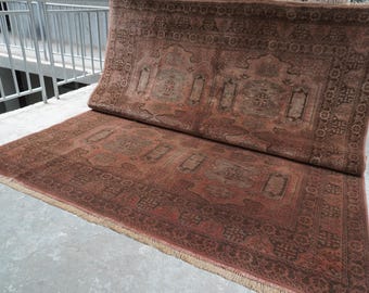 1990s Antique 8x10 Soft Pile Fine Area Rug 250x300 cm Handmade Wool Rug- Afghan Caucasian Rug Turkmen Tribal Rug- Terracotta Rug Bedroom Rug