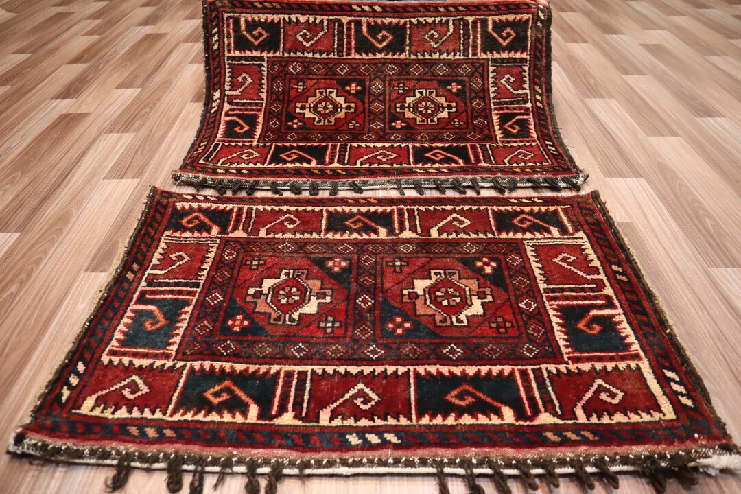 Set of 2 Antique Cushion Covers 1'8x2'8 Handmade Turkmen Bukhara Design