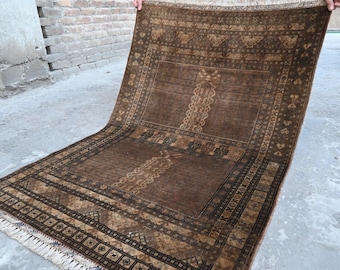 3'5x5'1 ft Antique Rug- Hand Knotted Rug 3x5" Afghan Bukhara Rug- Turkmen Trible Parda Rug- Oriental Area Rug Low Pile Wool Rug- Bedroom Rug