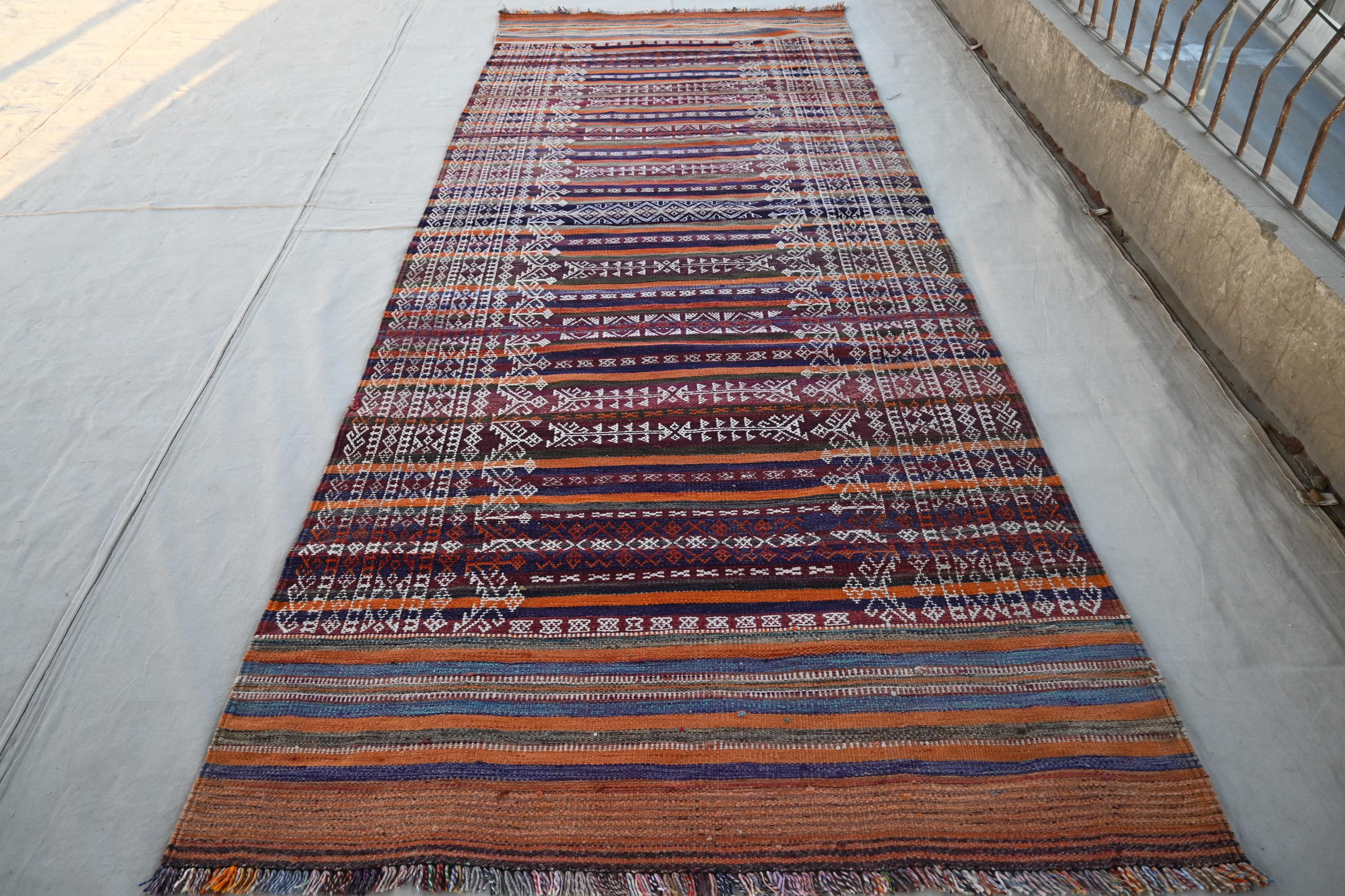 4x11幅のランナーラグ - ハンドメイドウールラグ - 1950年代の